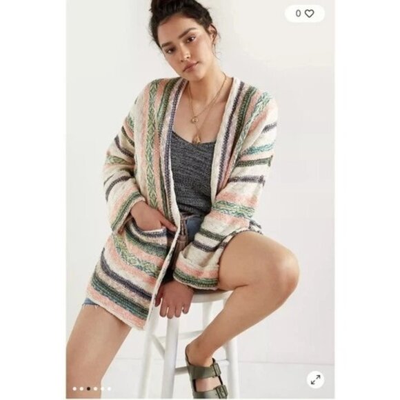 Pilcro Anthropologie Waterfall Striped Boho Oversized Cardigan Sweater MP/LP - Picture 1 of 10
